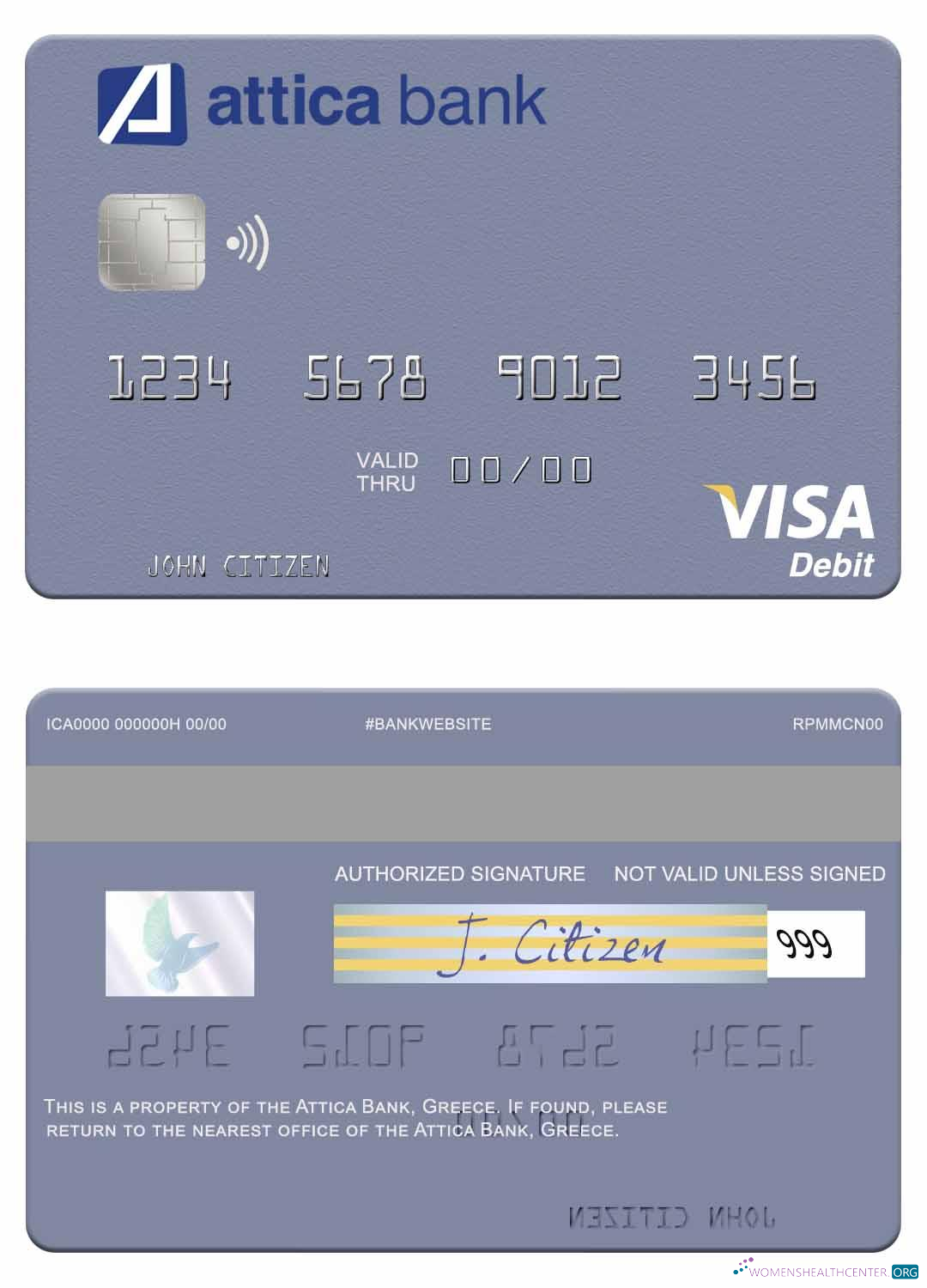 Download Greece Attica Bank visa debit card Photoshop template